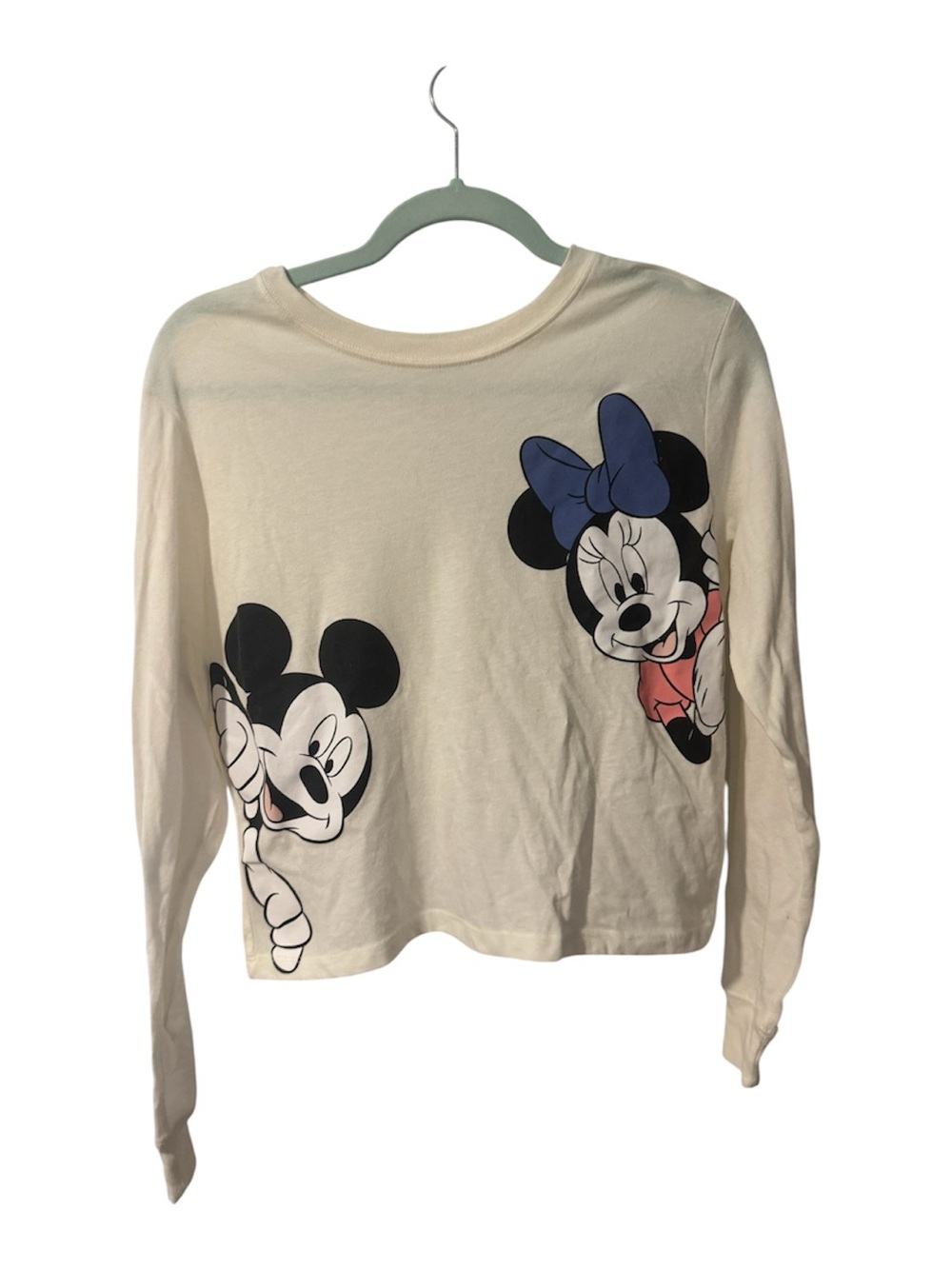 Disney Cream Long Sleeve Tee with Minnie & Mickey Print